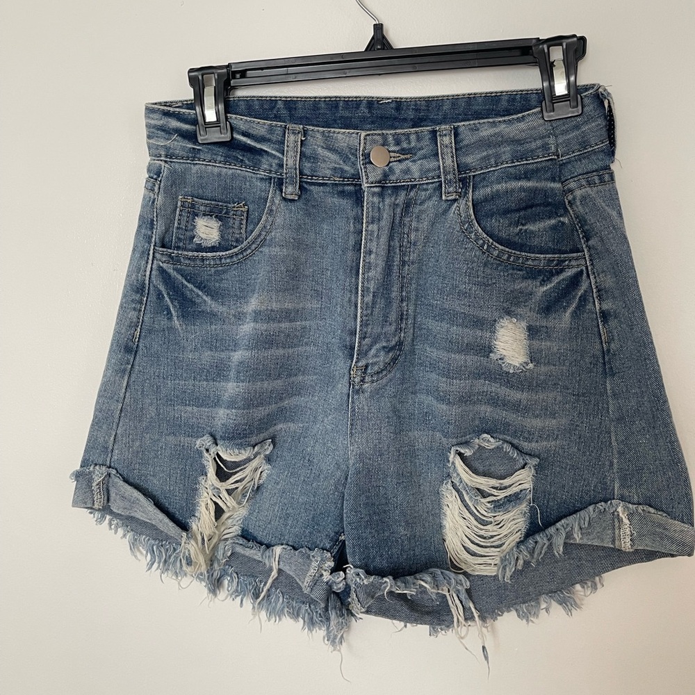 Ripped Rolled Raw Hem Denim Shorts